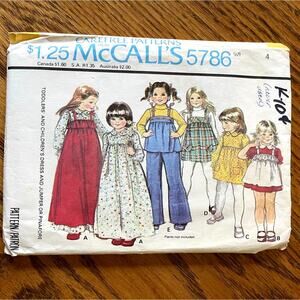 Vintage 1970s McCalls 5786 Sewing Pattern Girl 4T Dress Jumper Pinafore COMPLETE